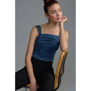 Anthropologie Pilcro Ruched Square-Neck Top Denim Tank Top Size XSP. EUC